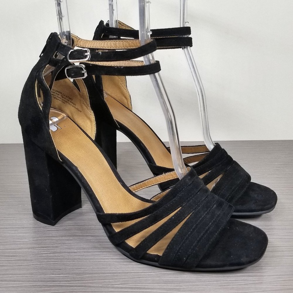 BP. Gaby Ankle Strap Sandal, Black Suede